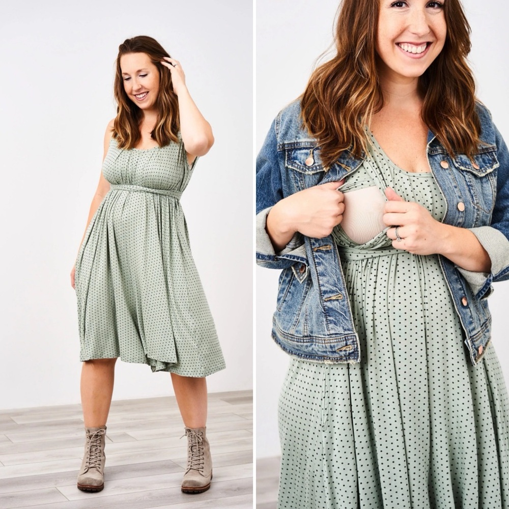 Bundle of two Latched mama stylish printed nursing maternity romper green